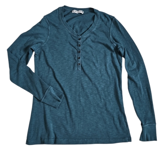 American Giant Henley Premium Slub  long Sleeve top Teal - Picture 4 of 7